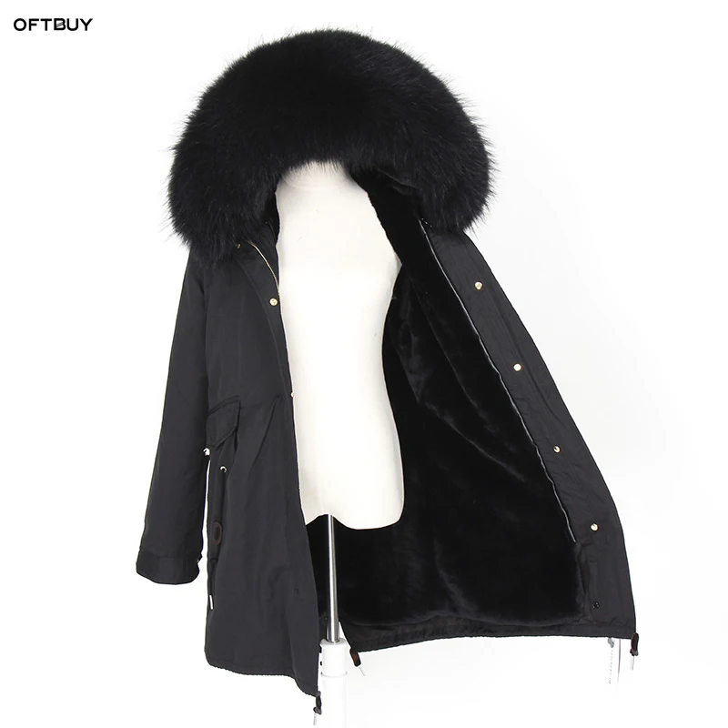 Женское пальто на меху OFTBUY зеленая длинная парка армейского зеленого цвета с