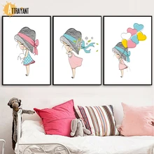 Girl Heart Balloon Rabbit Cartoon Wall Art Canvas Painting Nordic Posters And Prints Wall Pictures Baby Kids Room Home Decor