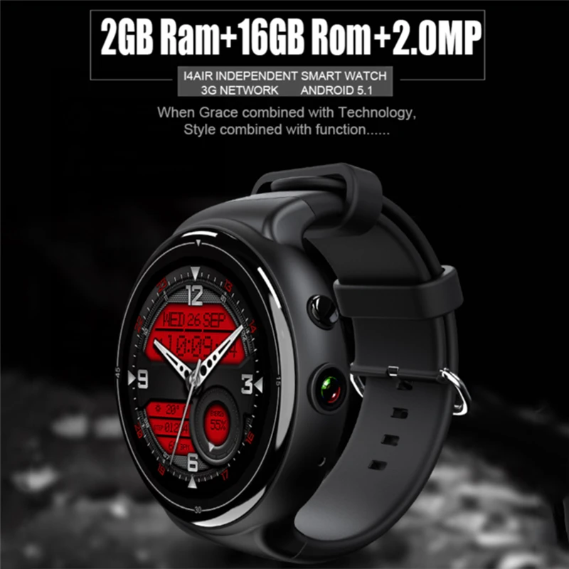 I4 AIR 2MP HD Bluetooth Smart часы ОС Android 5,1 Шагомер монитор сердечного ритма 2 г + 16 г WI-FI gps Smartwatch с многоязычным