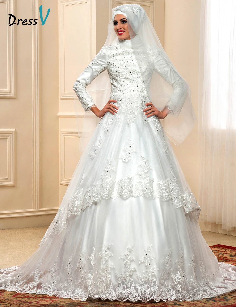 Elegant Muslim Turtleneck Wedding Dresses with Long 