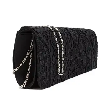 

Satin Floral Lace Designer Clutch Bag Evening Purse Ladies Party Wedding Women, Black