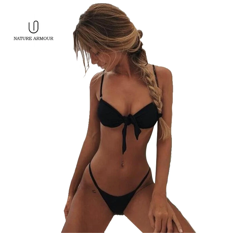 

Nature Armour Summer New Women Bikini cute sexy Swimwear Set Swimsuit Knot Bandage style Beach Two-piece swimsuit
