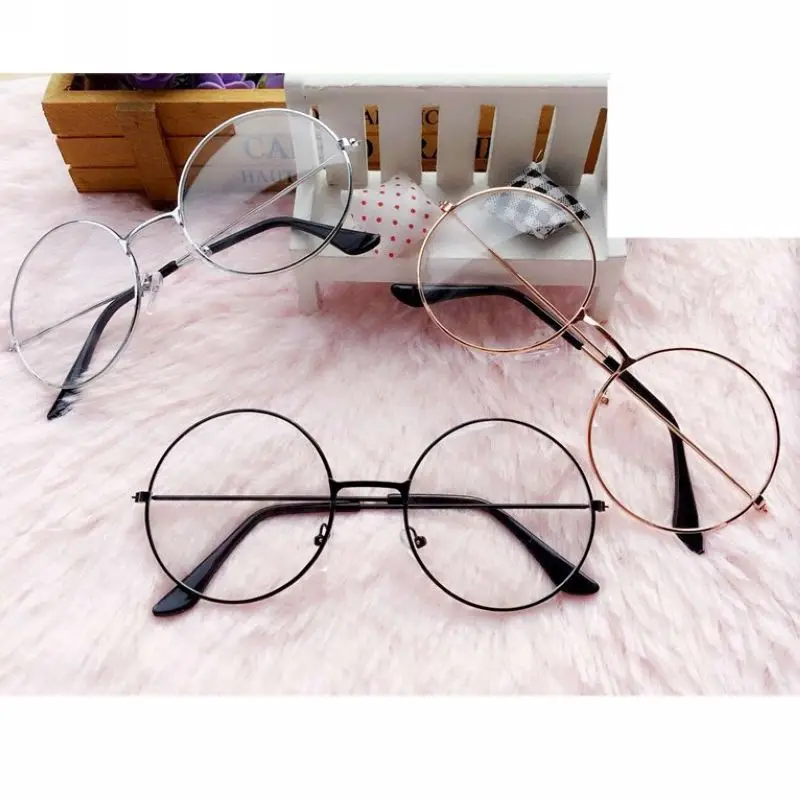 Mayitr 1pc Unisex Retro Large Round Glasses Oversized Metal Frame Eyeglasses Glasses Clear Lens 6 Colors