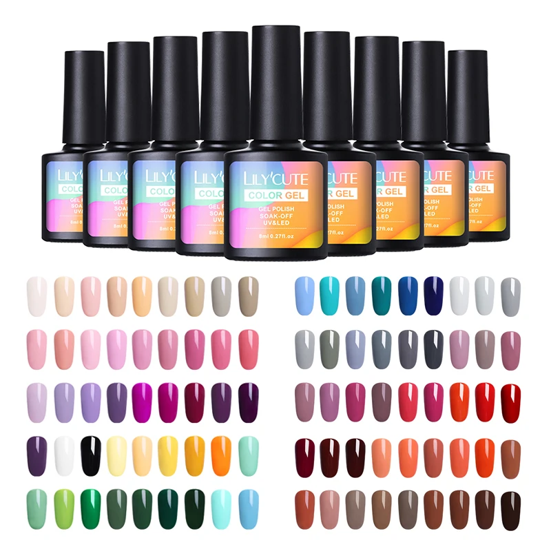 

LILYCUTE 8ml UV Gel Nail Polish Pure Colors Gel Lacquer LED Lamp Gel Polish Semi Permanent Gel Varnish Nail Primer Base Top Coat