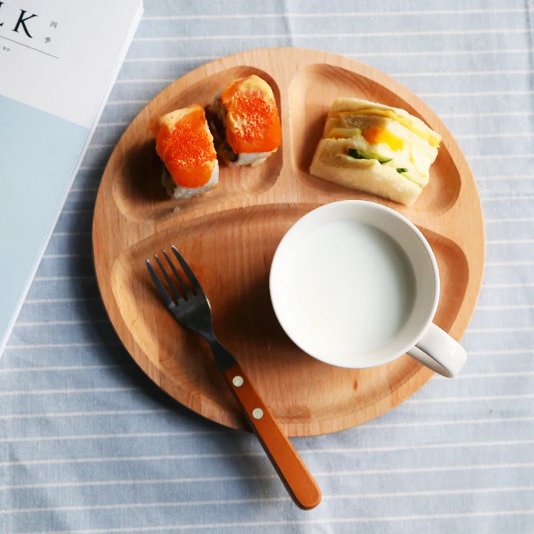 

Wood Dishes and Plates for Breakfast Grid Dinner Plates Dishes for Restaurant Tableware for Children Fruit Cake Dessert Plate