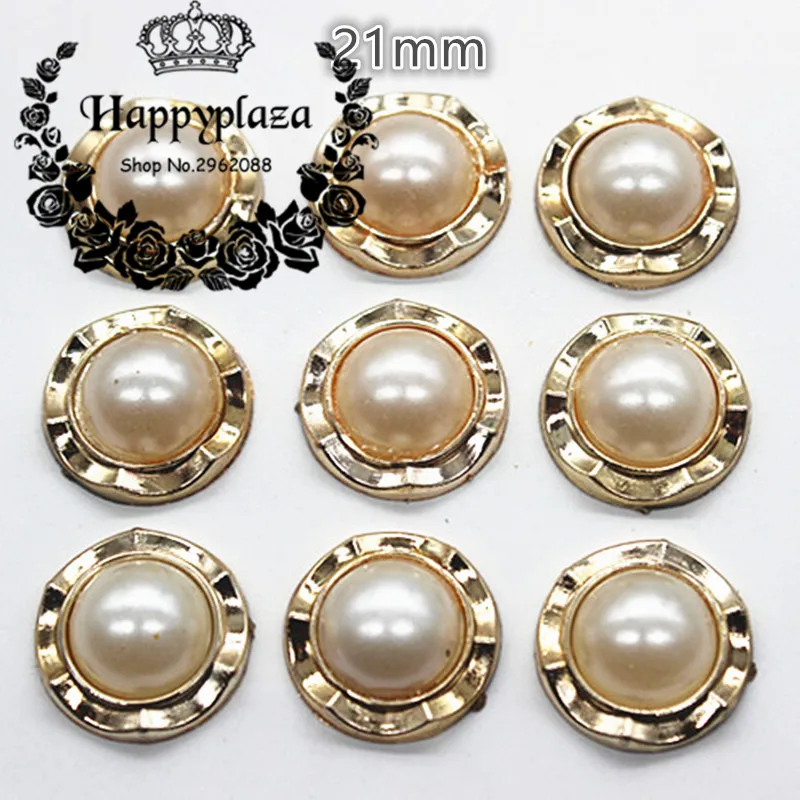 

20PCS 21mm Golden Circle Pearl Plastic Flatback Button Decoration Sewing Craft Scrapbook Accessories