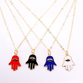 

12PCS, Gold Filled Fashion Jewelry Women Enamel Hamsa Hand Pendant Necklaces
