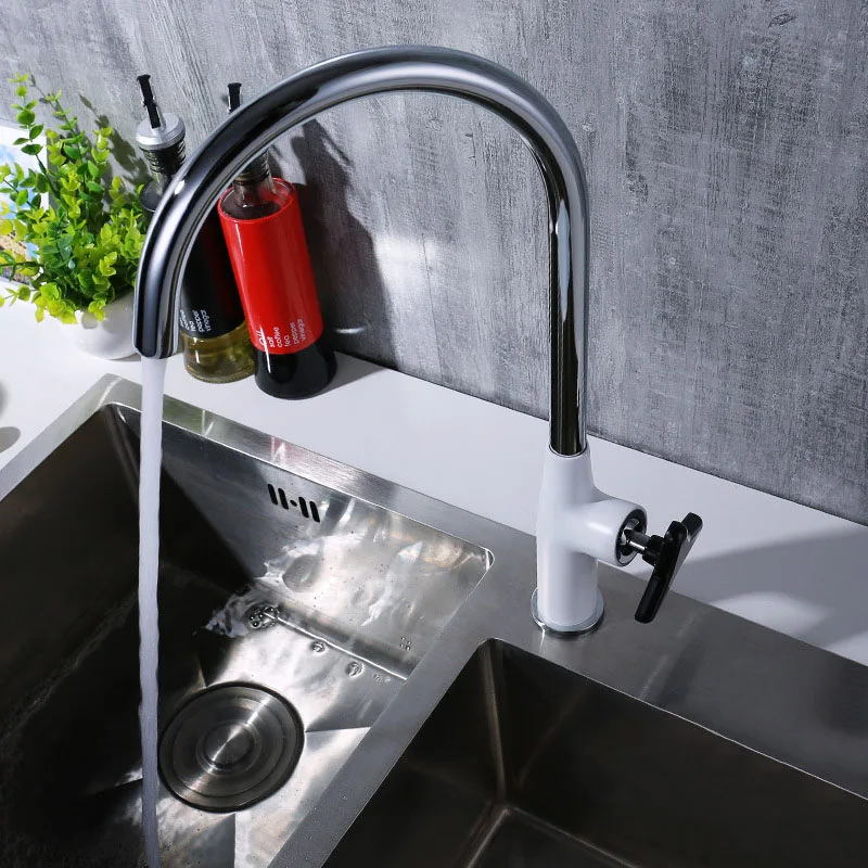 Chrome Plated Brass Hot And Cold Kitchen Sink Faucet Trigonometric Stone Handle Mixer Water Tap White/Black/Chrome 3 Choice