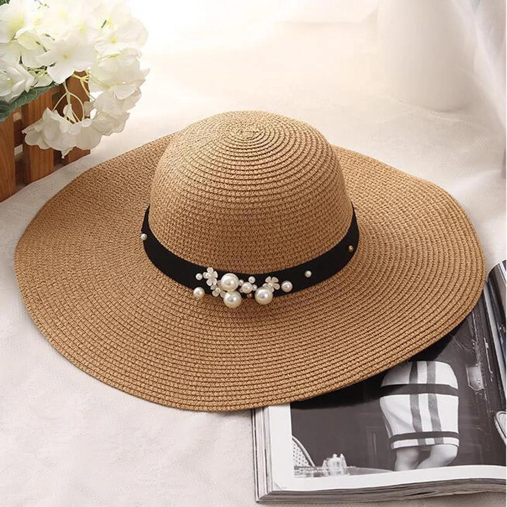 SAGACE шляпы Для женщин женские летние широкие с полями, солнце соломенная шляпа для рыбалки's Кепки жемчуг Праздничная Кепка для отдыха modis головные уборы для Для женщин 406