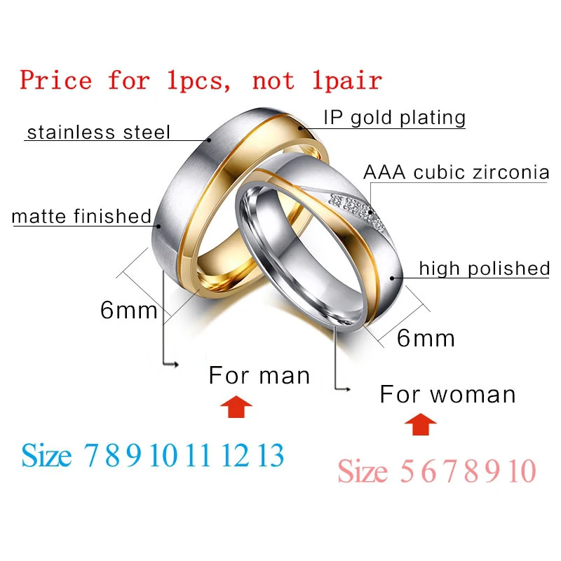 Meaeguet Romantic Wedding Rings For Lover Gold-Color Stainless Steel Couple Rings For Engagement Party Jewelry Wedding Bands