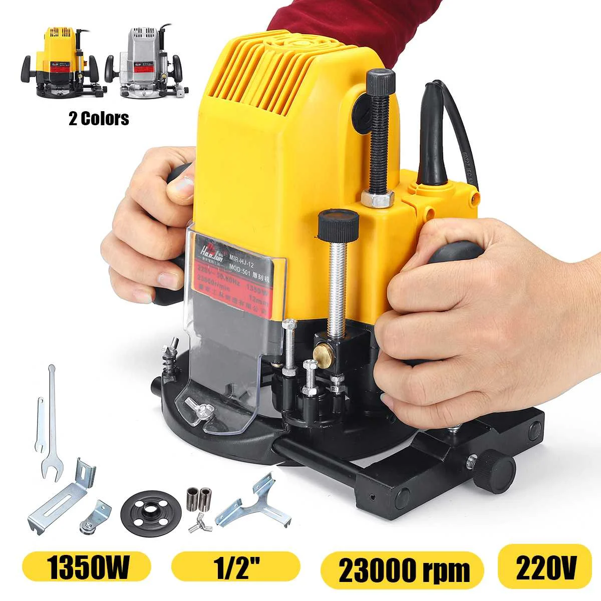 

1350W 220V Electric Plunge Router 1/2" Wood Routing Machine Collet Electric Router Woodworking Trimmer Trimming Machine