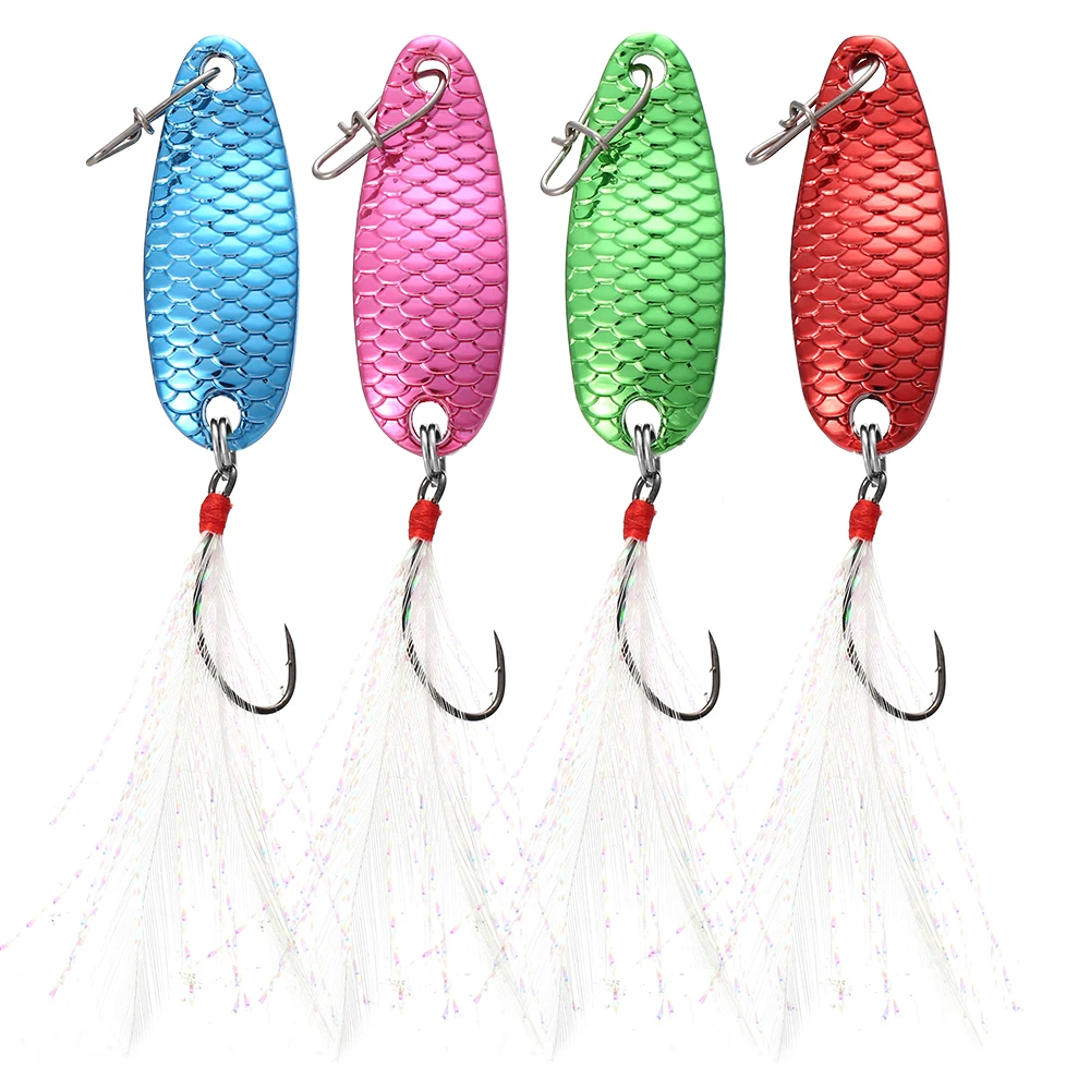 

YAPADA 4pcs Multi Colors Mini Metal Spoon Lures Set Hard Fishing Baits with Feather Pesca Tackle 1.5g/2g/2.5g/3.5g/5g/7.5g