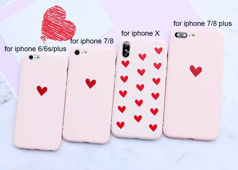 Fashion Personal Girl Red Love Heart Case For iphone 6 6s 7 8 Plus X  Back Shell Personal Silky Feel TPU Soft Silica Cover Funda (11)
