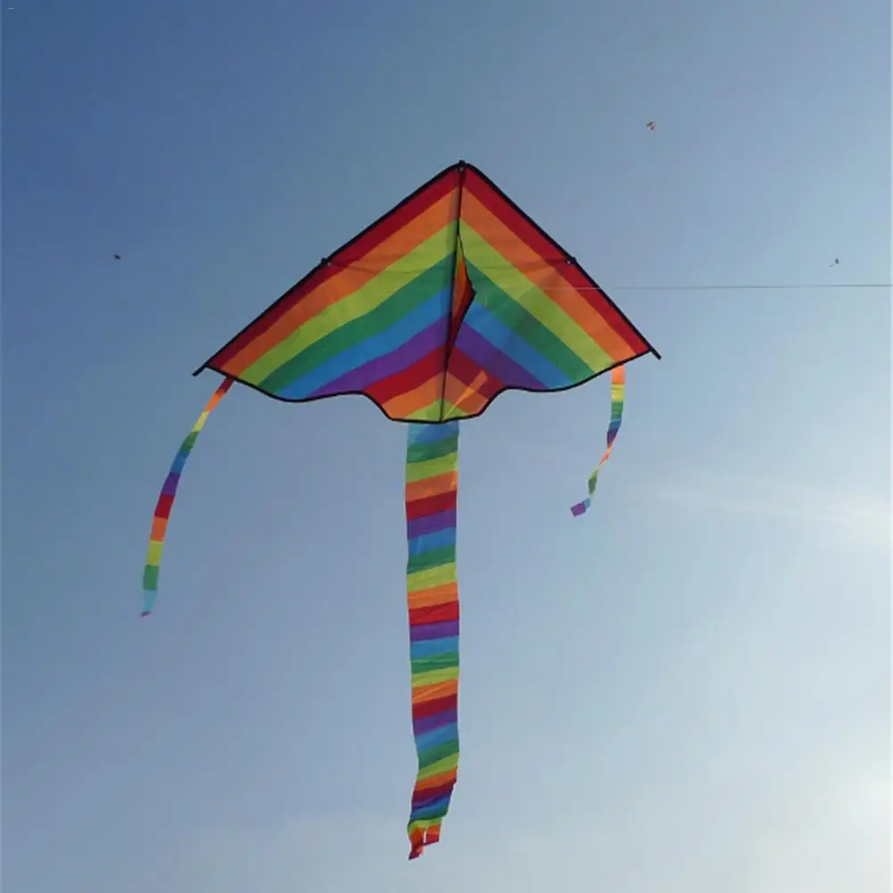 Best Outdoor Colorful Rainbow Kite Long Tail Nylon Kite Children Flying Toy Funny Sports Game Triangle F