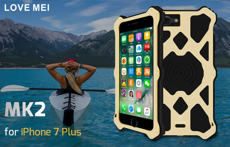 

For iphone 7 plus phone case Original LOVE MEI MK2 Metal Aluminum + Shockproof Silicone Back Cover Phone Cases protective cover