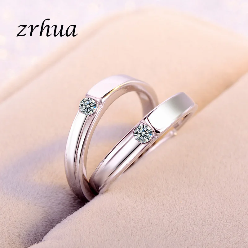 

ZRHUA Authentic 925 Sterling Silver Finger Ring Crystal Simple Wedding Rings for Women Engagement Original Silver Jewelry
