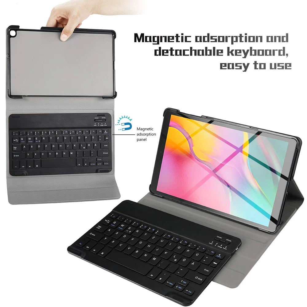 

Anti-Fall Magnetic Bluetooth LED Infrared Letter Chocolate Keyboard Leather Protective Case Samsung T510 T515 Tablet Kickstand