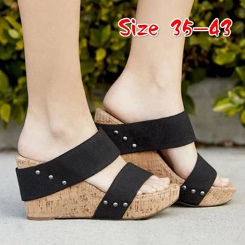 

Wedges Shoes Slippers For Women Sandals Plus Size High Heels Summer Shoes Striped Slides Chaussures Femme Platform Sandals 2020