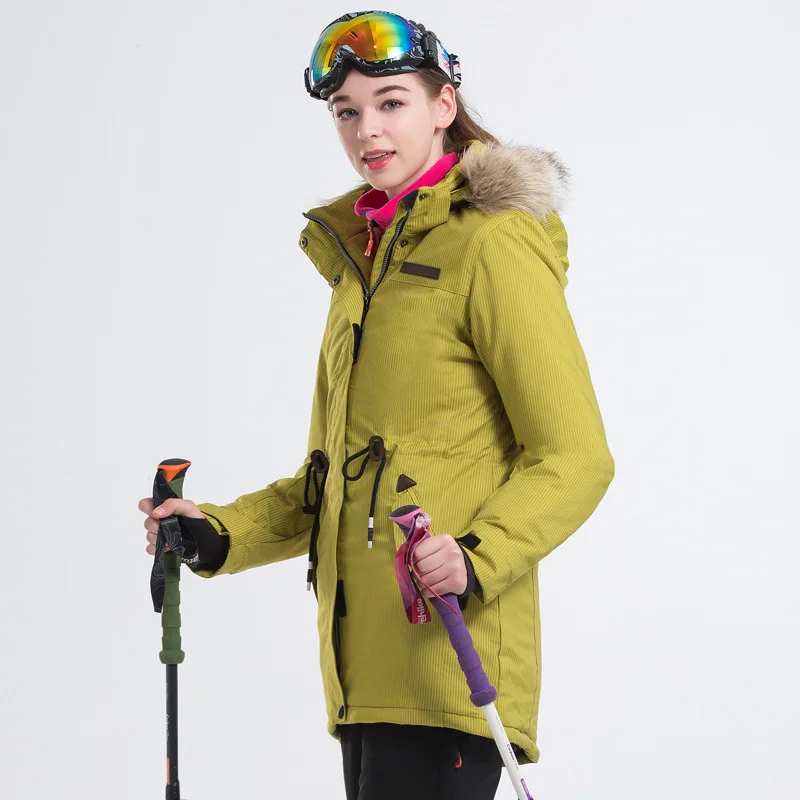 Yellow jacket Новинка, Женская лыжная одежда, лыжные куртки и штаны, комплекты для сноуборда, плотный теплый водонепроницаемый ветрозащитный зимний женский лыжный костюм - Цвет: Yellow jacket
