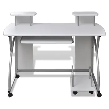 

Viaixl Mobile Computer Desk Pull Out Tray White Finish Furniture Office Student Table Desktop