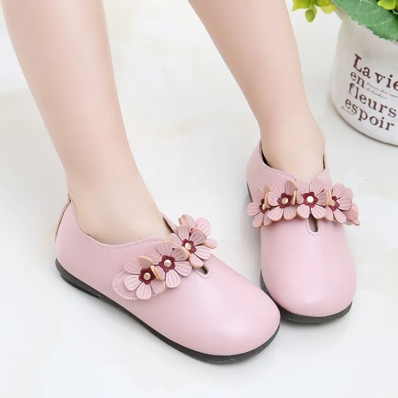 

100459 Princess Fashion Brand Kids Shoes For Girls Children Leather Flats With Cute Flowers Kawaii Sweet Quality Sneakers