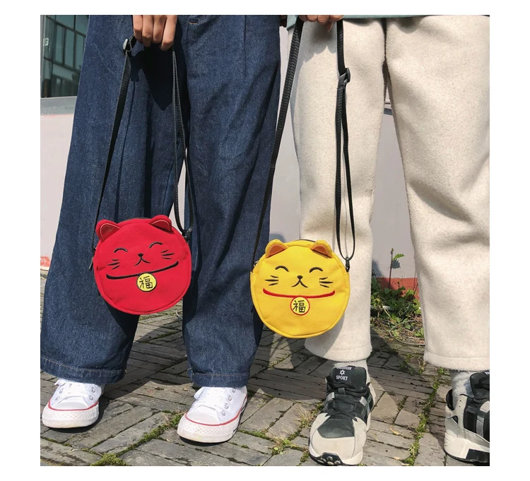 Menghuo Cute Fortune Cat Face Women Bag Baby Girls Cartoon Mini Shoulder Bag for Women NEW CrossBody Bags Lady Canvas Handbags_18
