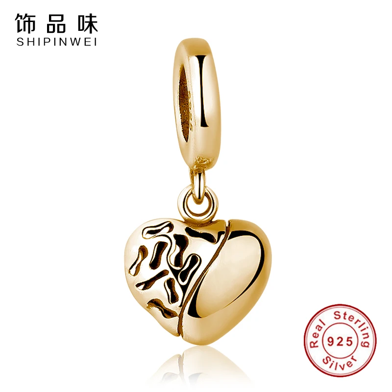 

EVOJEW Original 925 Sterling Silver Bead Charm Pendant Heart Charms Gold Color Fit Pandora Bracelets DIY Jewelry