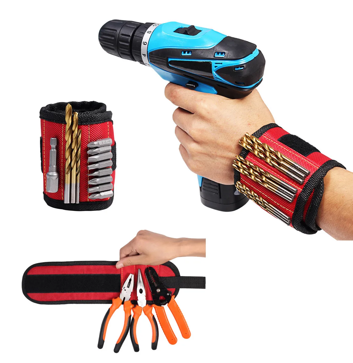 

Storage Bags Magnetic Wristband Pocket Tool Practical Arm Band Wrist Toolkit Belt Pouch Bag Holder Holding Tools 2/3 magnets L4