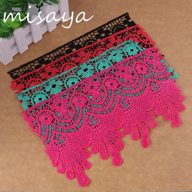 

Misaya 2yards Red/Green/Rose Red For Choose Lace Ribbon Wide 15.5cm DIY Embroidered Lace Trim Fabric For Sewing Decoration