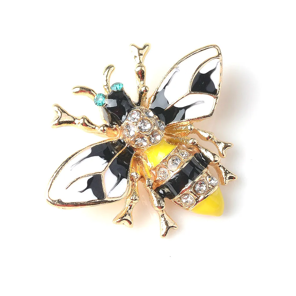 4x Bee Shape Alloy Crystal Enamel Craft Buttons Jewelry Making Findings for Clothing Bag Shoes Hair Accessories Decoration 31mm