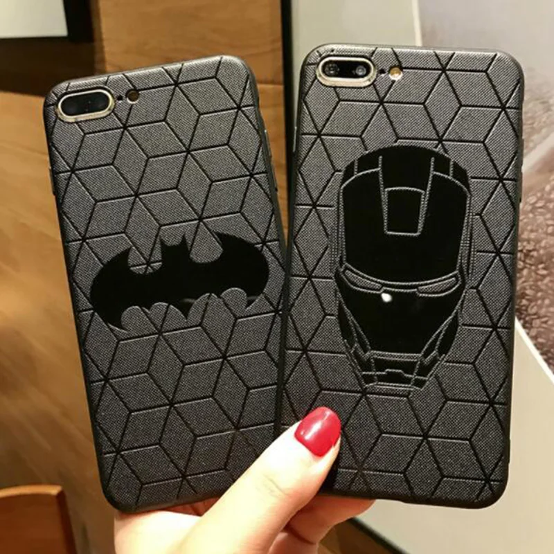 For iPhone Case 6S Plus 7 8 X 10 XS Max XR 3D Relief Case Cover Spider Iron Man Superman Phone Cases For iPhone 6 S 7 8 Plus