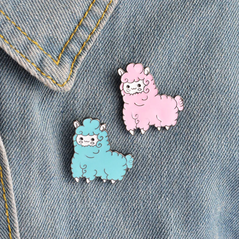 

Kawaii Alpaca Broooch for Women Girl Cartoon Animal Jackets Collar Lapel Badge Pins Button Pink Blue Fashion Enamel Jewelry