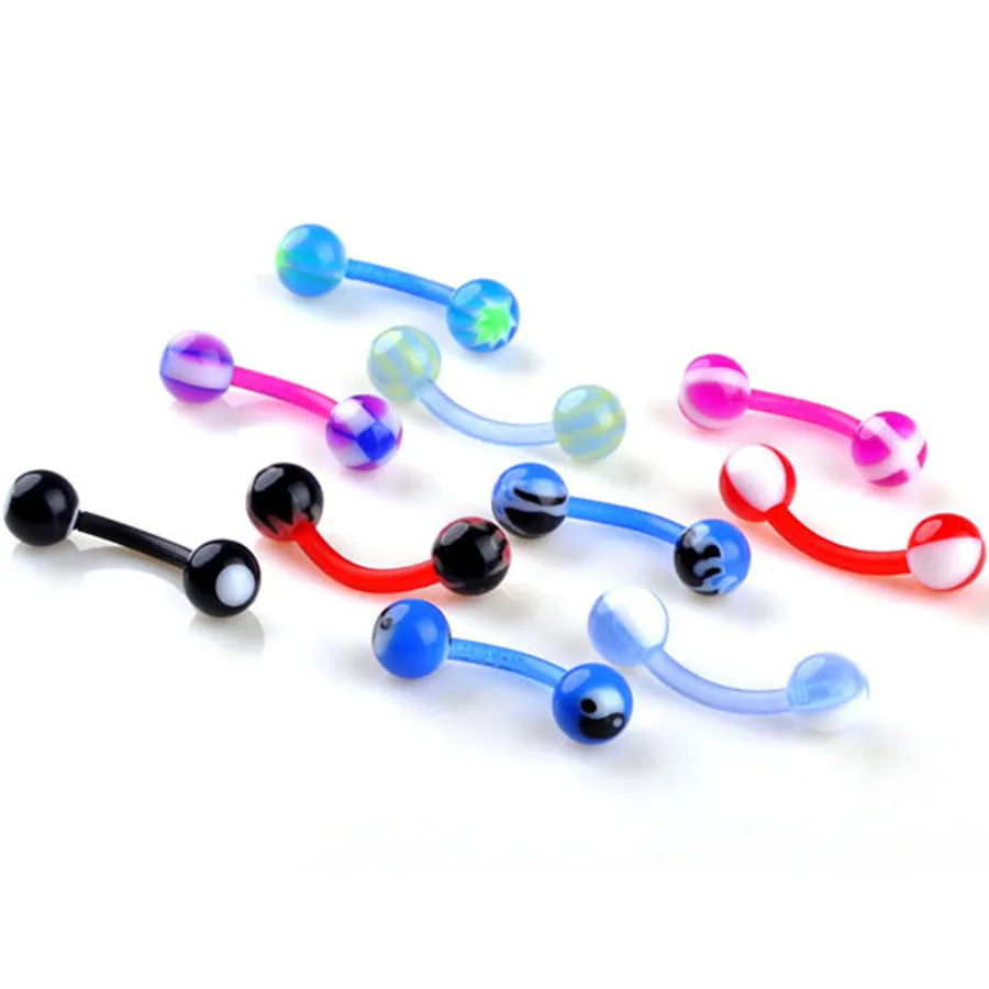 5pcs/lot 4/4 mm 18g Ball UV Flexible Curved Barbell Eyebrow Piercing