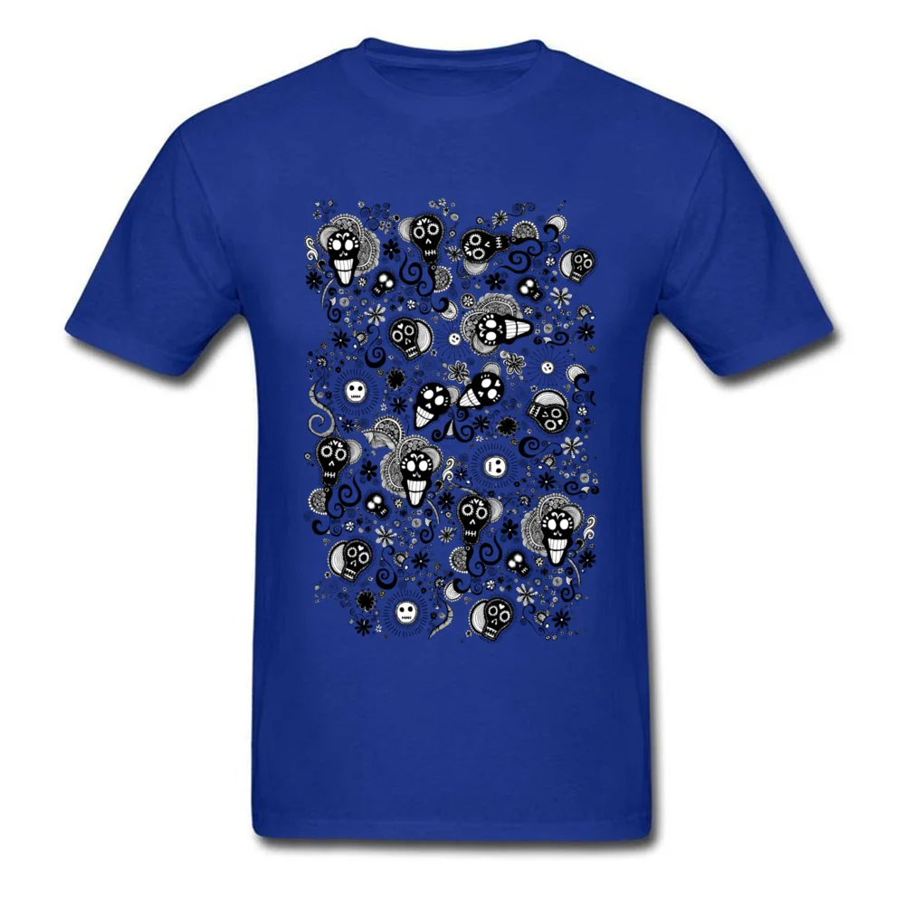 Design Birthday Summer Fall Cotton Fabric Round Collar Mens Tees Europe Clothing Shirt 2018 New Fashion Short Sleeve T Shirts Happy Mexican Day of the Dead blue