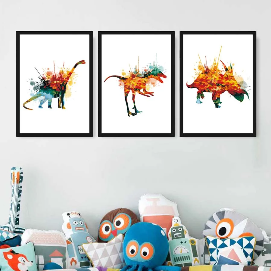 

Watercolor Dinosaur Art Print Canvas Art Print Poster Paintings No Frame Office Wall Pictures Home Decor Colorful Kids Art