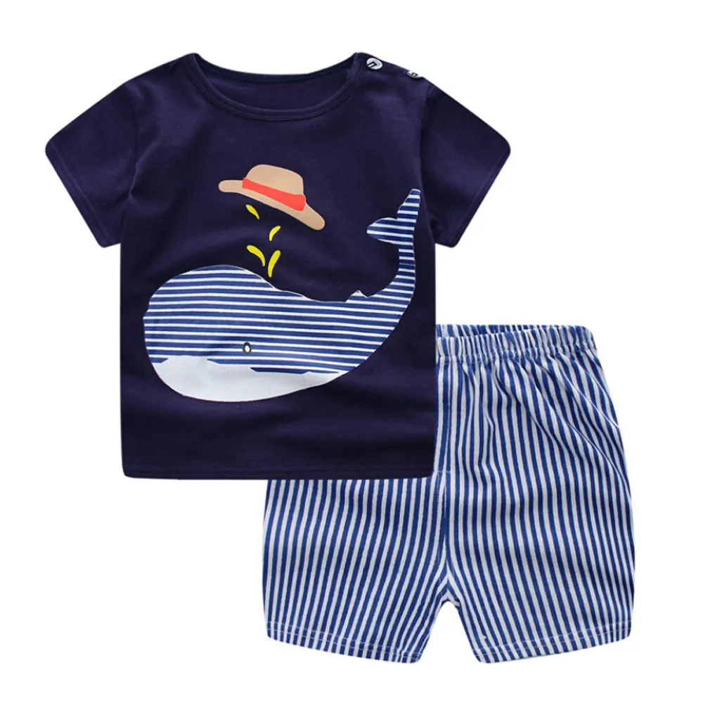 

Whale Print Top Striped Shorts Cute Fashion Newborn Infant Baby Boys Girls Cartoon Whale Tops Shirt+Pants Outfits Set