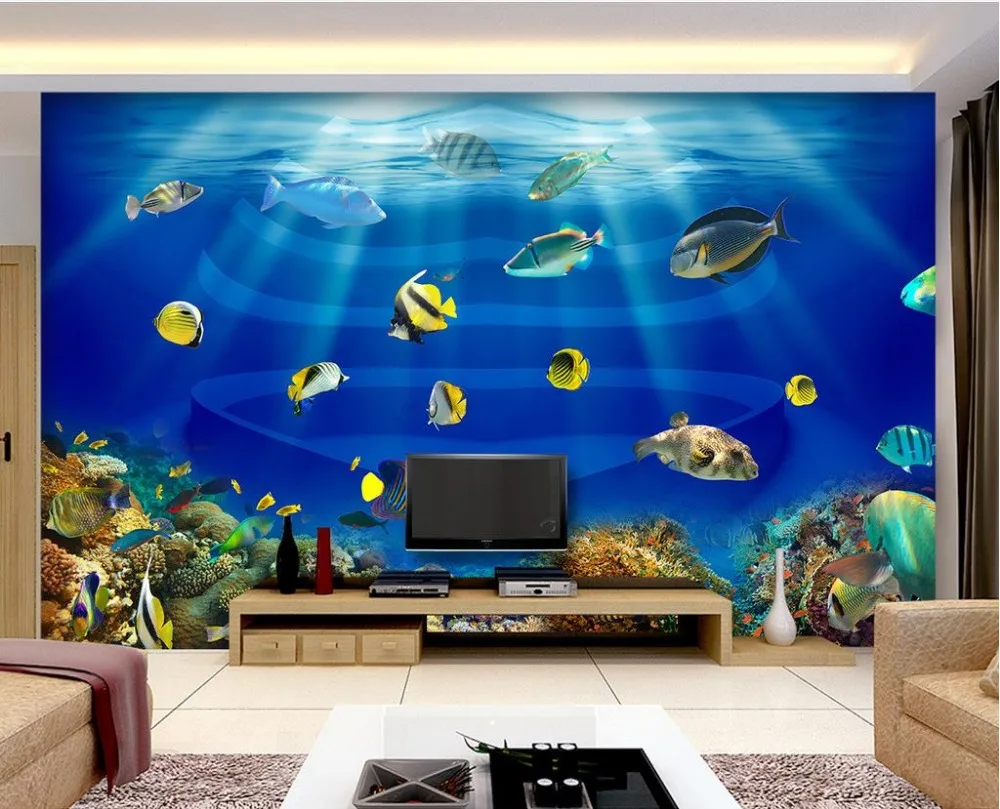 wallpapers for living room SeaWorld heart-shaped tropical fish fish tank 3d stereoscopic wallpaper mural 3d paintings tank tops mama life heart o neck tank top in orange size l m xl