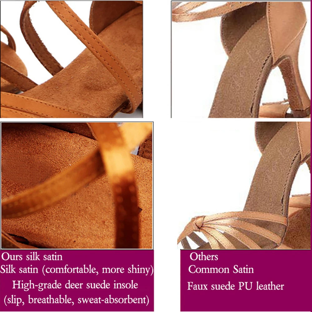 USHINE  Quality Women's Silk Satin Latin Dance Shoes Professional Ballroom Salsa Pratice Performance Dacing Shoes 3