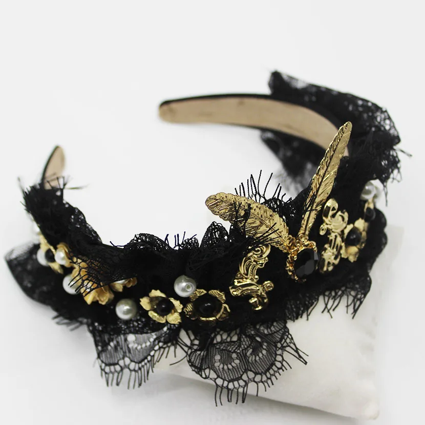 Harga 2017 musim semi musim panas runway baroque kerawang renda pita rambut ikatan simpul lebar dalam beludru hitam D; atmp g headband rambut aksesoris