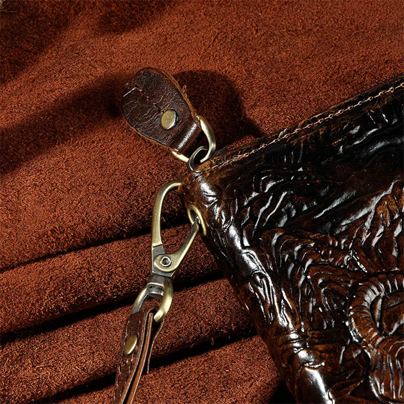 Брендовые винтажные мужские длинные кошельки на молнии с изображением тигра из натуральной кожи от westкрик, Кожаный Клатч Crazy Horse с карманом для монет в виде дракона