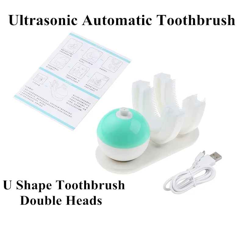 

New 360 Electric Automatic Sonic Electric Toothbrush USB Rechargeable Ultrasonic U Shape Toothbrush Double Heads Toothpaste