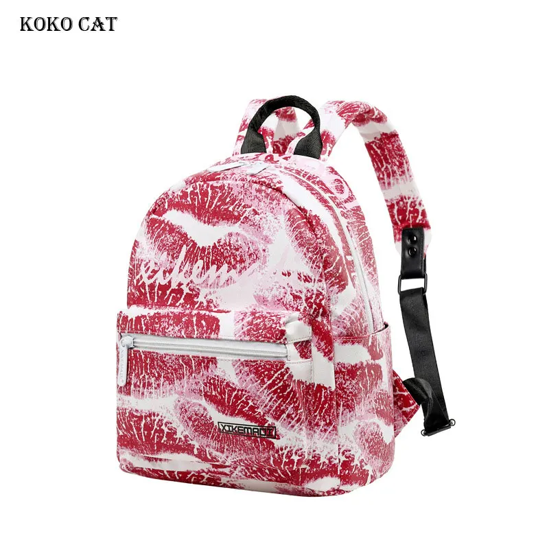 

Cute Women Backpack Red Printing Bookbag Waterproof Teenager Knapsack Girls Schoolbag Mini Travel Backpacks Mochila Infantil