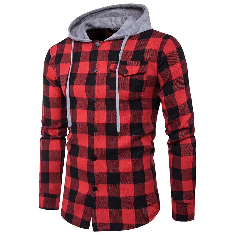 

CALOFE New West Hip Hop Plaid Shirt Men High Street Fashion Design Swag Blouse Loose Hipster Longline Hooded Chemise M-XXL