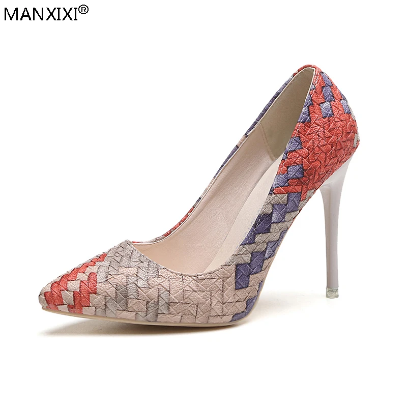 

Women basic high heels thin-heels shallow slip-on shoe pointed-toe elegant sweet mixed color purple red casual pumps Female shoe