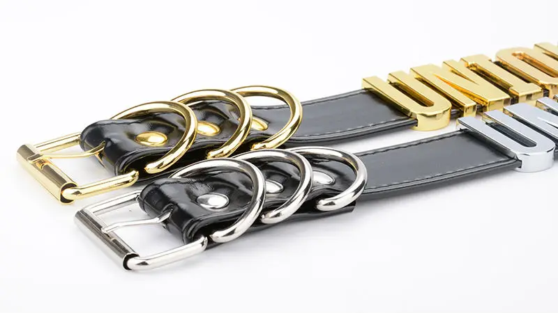 Sexy Designed Unique Choker Gold Silver Metal Collar Handmade BDSM 35MM Big Words PU Leather Buckle Collar Fetish Necklace Women 12
