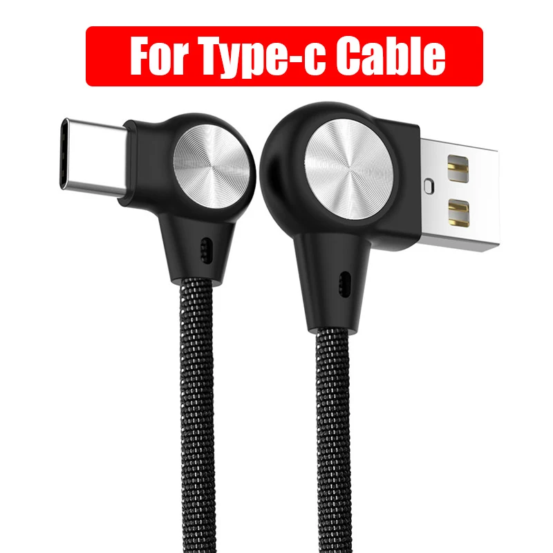 3A USB C Micro USB 8 Pin Cable For iPhone XS X 90 Degree Nylon Fast Charge USB Cable for Huawei Samsung Xiaomi Phone Data Cord - Цвет: Black For Type-c