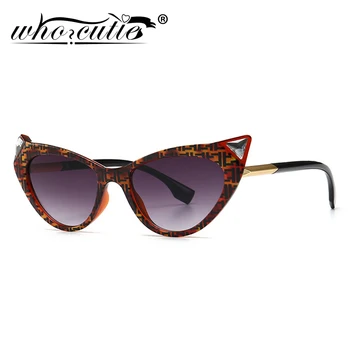 

WHO CUTIE Fashion Trendy Cat Eye Sunglasses Women 2019 Luxury Brand Design Vintage Retro Black Sun Glasses Shades Lady S048