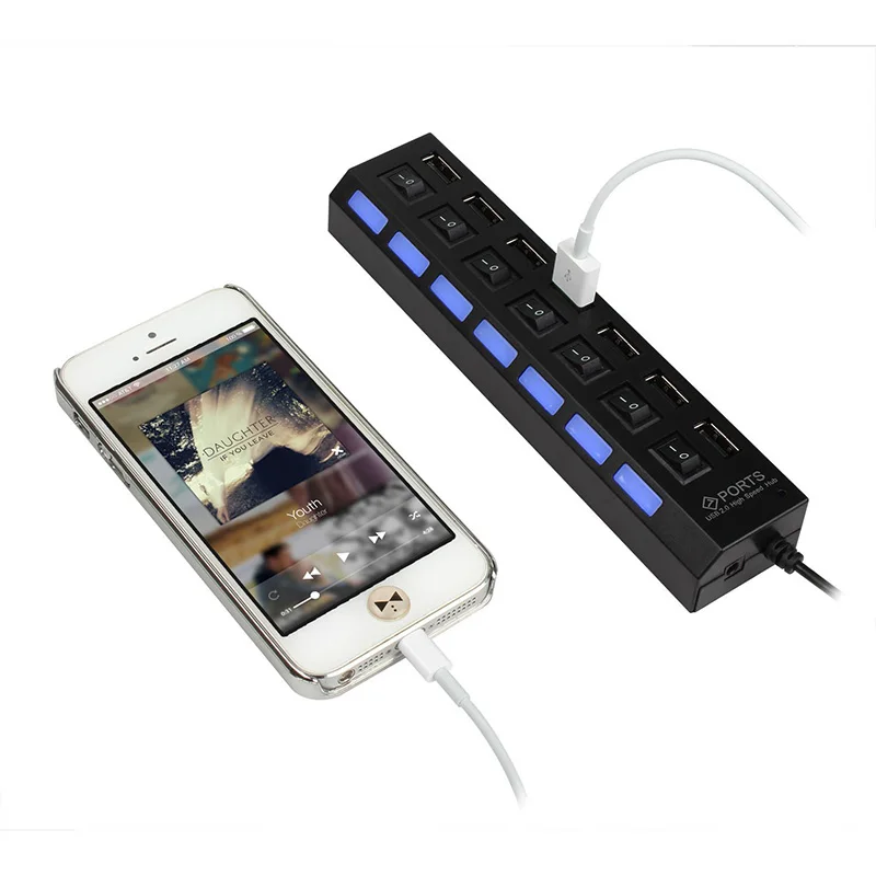 7 Port High Speed USB HUB 480 Mbps USB 2.0 Hub On/Off Switch Hub USB Splitter For PC Laptop Computer Peripherals