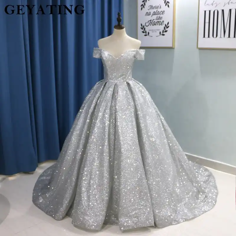 silver sparkly ball gown