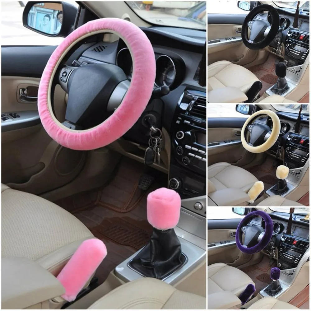 

3pcs/set Car Auto Winter Soft Steering Wheel Cover + Handbrake Cover + Shift knob Covers/Warm Super Thick Plush Gearshift Collar